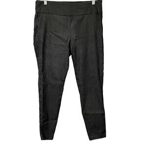 7TH AVENUE DESIGN STUDIO SKINNY LEG PULL-ON PANTS, WOMENS-L-GREY/WHITE PINSTRIPE